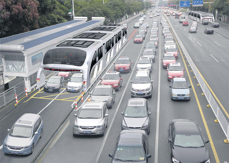 Chineses apresentam projeto em que ônibus passa por cima dos carros